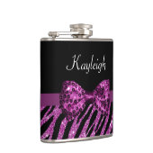 Chic Lila Zebra Print IMITATE Glitz Bow mit Namen Flachmann (Rechts)
