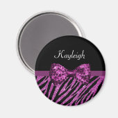 Chic Lila Zebra Print IMITATE Glitz Bow mit Namen Magnet (Vorderseite/Rückseite)