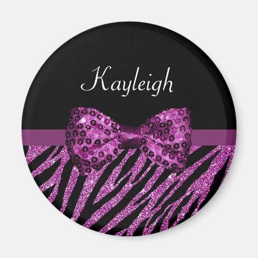Chic Lila Zebra Print IMITATE Glitz Bow mit Namen Magnet (Vorne)