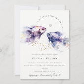 Chic Lilac Aquarellküste Fisch Paare Dusche Einladung (Vorderseite)