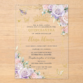 Chic Lilac Blush Rose Quinceanera Sweet 16 Acryleinladungen