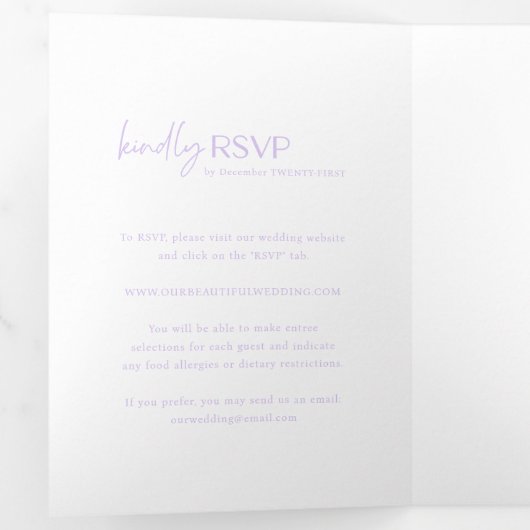 Chic Lilac Foto Moderne Hochzeit Dreifach Gefaltete Einladung (Innen Erste Seite)