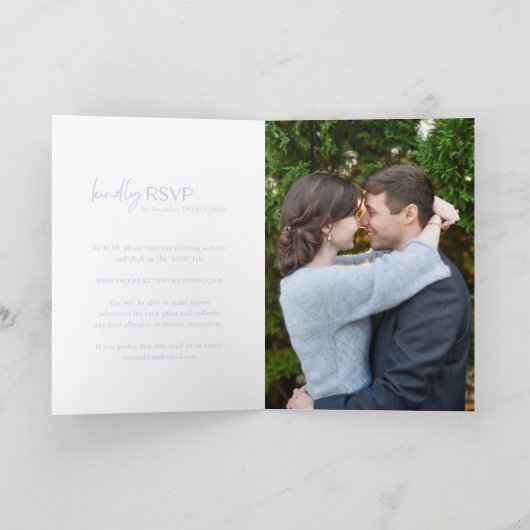 Chic Lilac Foto Moderne Hochzeit Einladung (Innenseite)