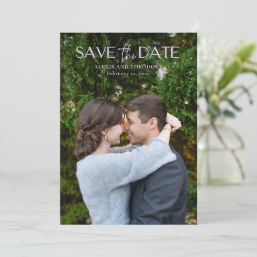 Chic Lilac Foto Moderne Hochzeit Save The Date (Stehend Vorderseite)