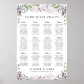 Chic Lilac Lila Floral Wedding Chart Poster (Vorne)