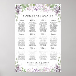 Chic Lilac Lila Floral Wedding Chart Poster