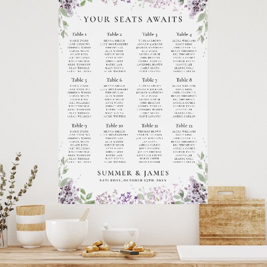 Chic Lilac Lila Floral Wedding Chart Poster (Küche)