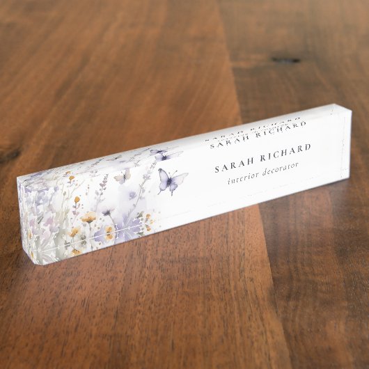 Chic Lilac Lila Wildblume Butterfly Wasserfarbe Namensplakette (Seite)