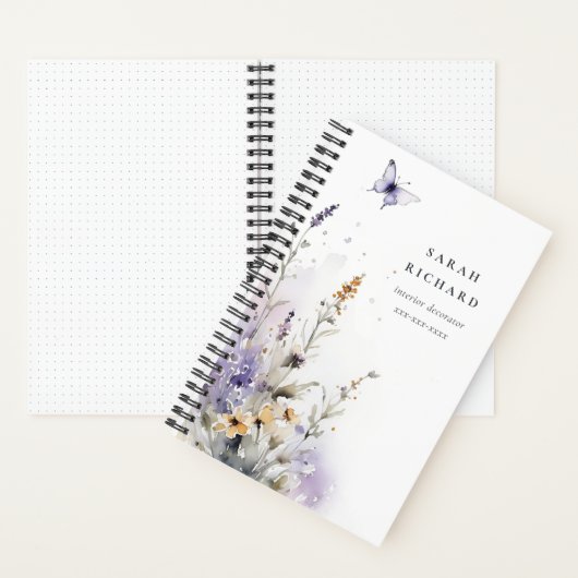 Chic Lilac Lila Wildblume Butterfly Wasserfarbe Notizblock (Innen)