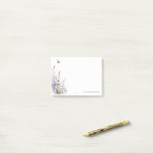 Chic Lilac Lila Wildblume Butterfly Wasserfarbe Post-it Klebezettel (Auf Schreibtisch)