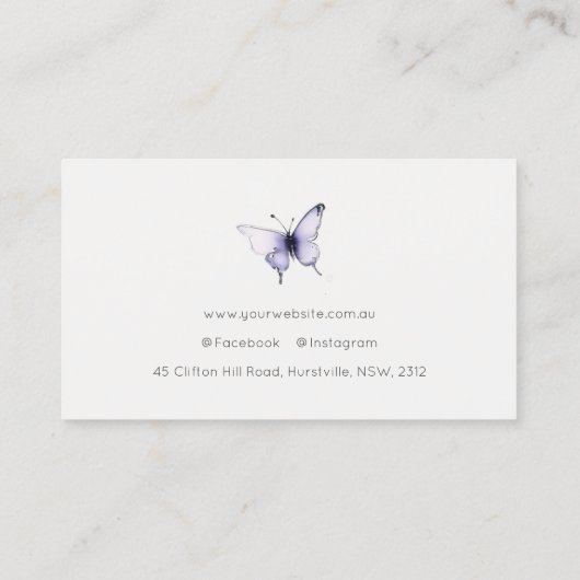 Chic Lilac Lila Wildblume Butterfly Wasserfarbe Visitenkarte (Rückseite)