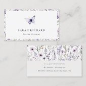 Chic Lilac Lila Wildblume Butterfly Wasserfarbe Visitenkarte (Vorne/Hinten)