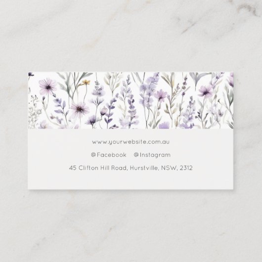 Chic Lilac Lila Wildblume Butterfly Wasserfarbe Visitenkarte (Rückseite)