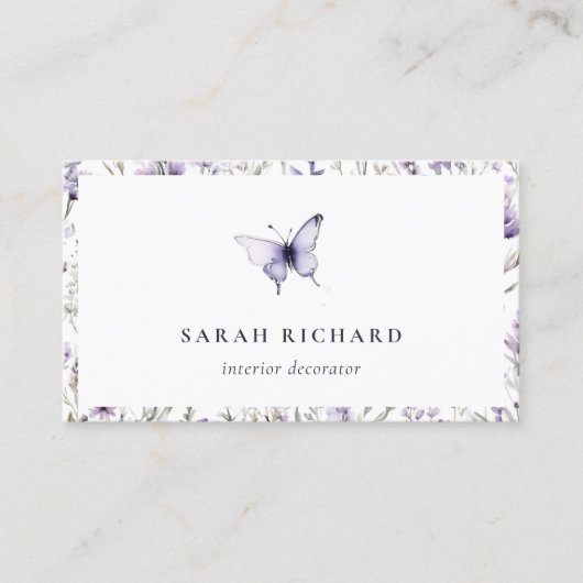 Chic Lilac Lila Wildblume Butterfly Wasserfarbe Visitenkarte (Vorderseite)