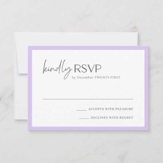 Chic Lilac Moderne Hochzeit RSVP Karte (Vorderseite)
