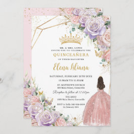 Chic Lilac Pink Rose Quinceanera Sweet 16 Einladung
