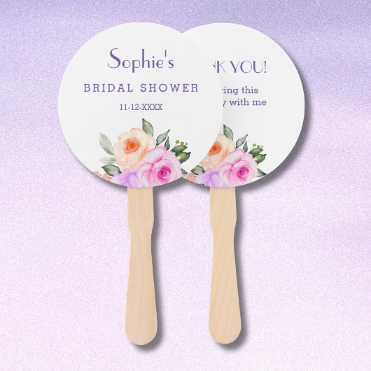 Chic Lilac Pink Roses Brautparty Fächer