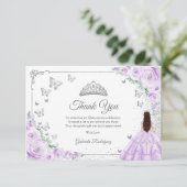 Chic Lilac Purple Roses Silver Quinceanera Dankeskarte (Stehend Vorderseite)