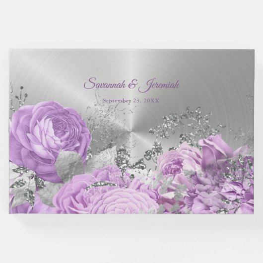 Chic Lilac Silver Floral Anpassbare Hochzeit Gästebuch (Vorderseite)