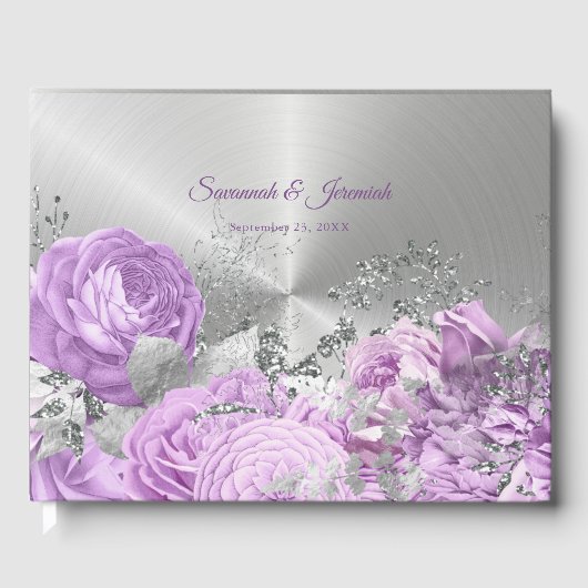 Chic Lilac Silver Floral Anpassbare Hochzeit Gästebuch (Vorderseite)