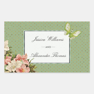 Chic Lilies & Gem Butterfly Wedding Rechteckiger Aufkleber