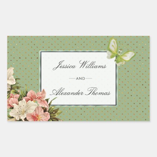 Chic Lilies & Gem Butterfly Wedding Rechteckiger Aufkleber (Vorderseite)