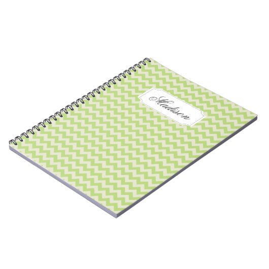 Chic Lime Green Zickzack Custom Monogram Notizblock (Linke Seite)