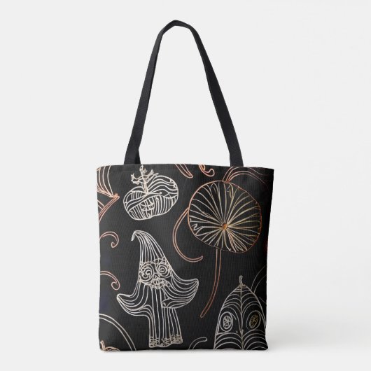 Chic Line Art schwarzer Hintergrund Waldfall Tasche (Rückseite)