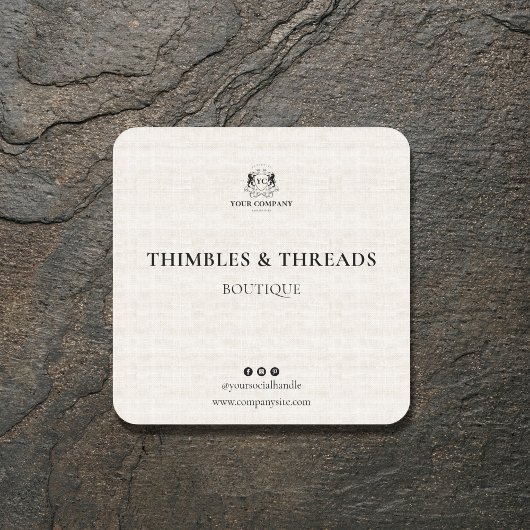 Chic Linen Business Logo Name Marketing Classic Quadratischer Aufkleber