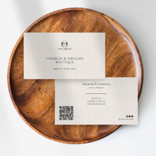 Chic Linen Simple Business Logo QR Marketing Visitenkarte