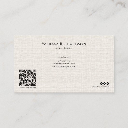 Chic Linen Simple Business Logo QR Marketing Visitenkarte (Rückseite)