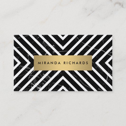 Chic Lines Black Marble White Stripes II Visitenkarte (Vorderseite)