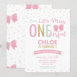 Chic Little Miss ONEderful 1. Geburtstag Pink Bows Einladung