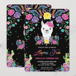 Chic Llama Fun Mexican Floral 1. Geburtstag Party  Einladung