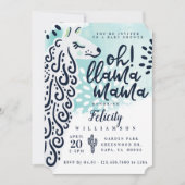 Chic Llama Mama & Stripes - Es ist eine Baby-Dusch Einladung (Vorderseite)