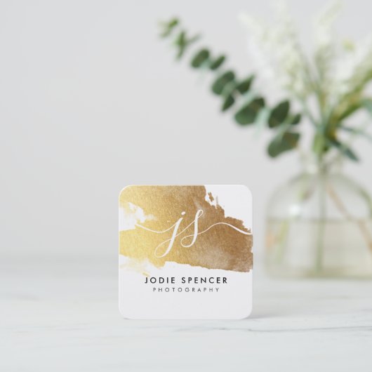 CHIC LOGO elegante hübsche goldene Goldfarbe Quadratische Visitenkarte (Stehend Vorderseite)