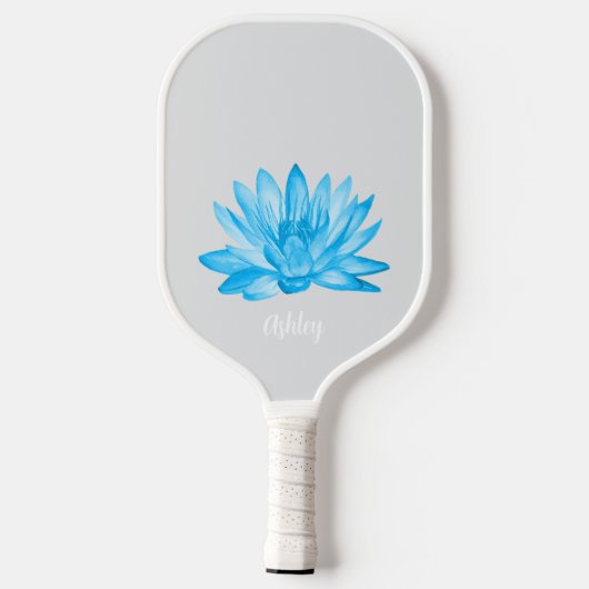 chic lotus baby blue personalized script pickleball schläger (Rückseite)