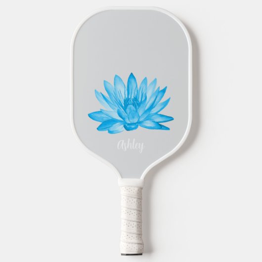 chic lotus baby blue personalized script pickleball schläger (Vorderseite)