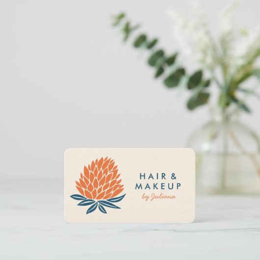 Chic Lotus Blume Minimalistisch Orange Blue Visitenkarte (Stehend Vorderseite)