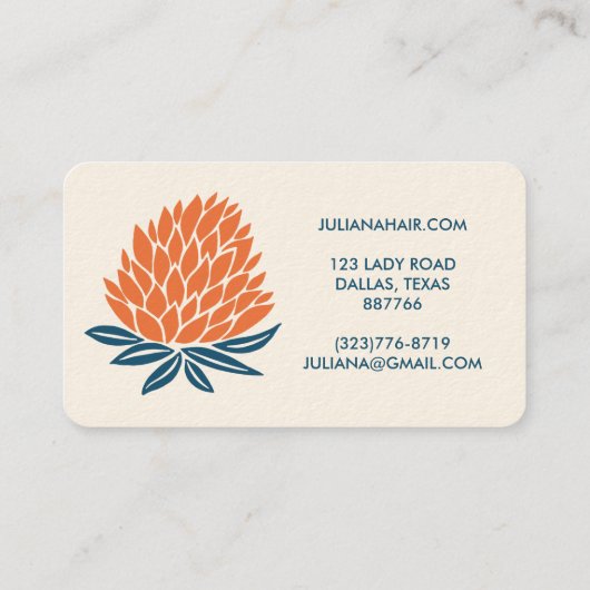 Chic Lotus Blume Minimalistisch Orange Blue Visitenkarte (Rückseite)