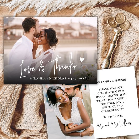 Chic Love and Thanks Script 2 Photo Script Wedding Dankeskarte