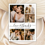 Chic Love and Thanks Script Photo Collage Wedding Dankeskarte