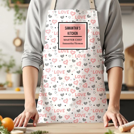 Chic Love Lettering Pink Black Heart Apron Schürze