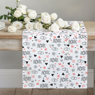 Chic Love Lettering Pink Schwarzes Herz Tischläufe Großer Tischläufer