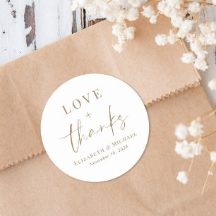 Chic Love und Dank Gold Script Hochzeit Runder Aufkleber