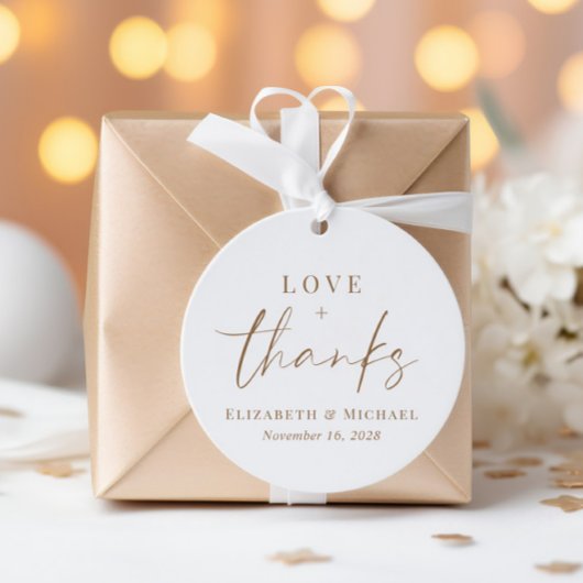 Chic Love und Dank Gold Typografie Hochzeit Geschenkanhänger