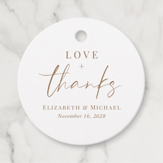 Chic Love und Dank Gold Typografie Hochzeit Geschenkanhänger (Vorderseite)