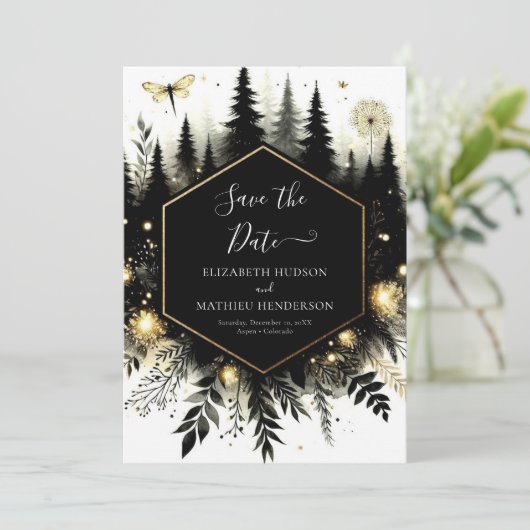 Chic Lovely Enchanted Forest Wedding Save The Date (Stehend Vorderseite)