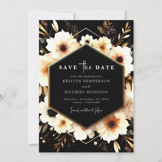 Chic Lovely Gold and Black Wedding Save The Date (Vorderseite)