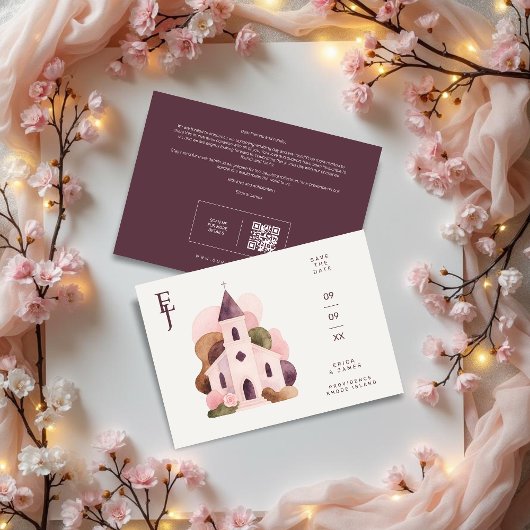 Chic Lovely Rustic Pink Tones Church Wedding Save The Date